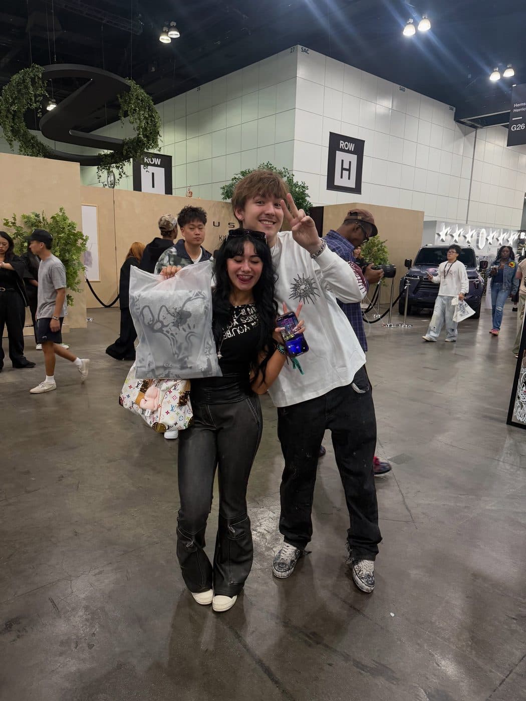 Hemsley with a visitor on the show floor